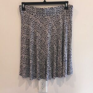 LOFT Navy and White Geometric Midi Skirt